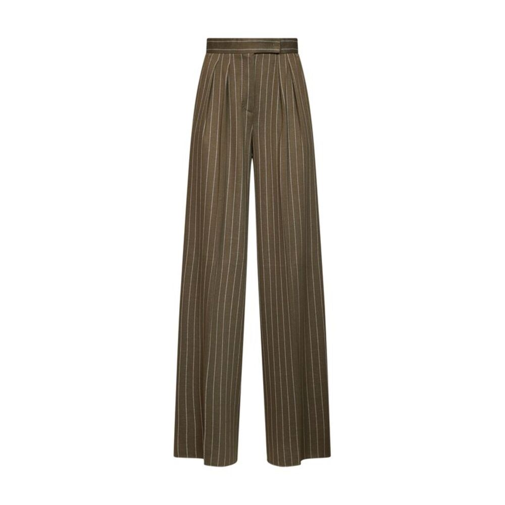 Max Mara Women Khaki Green Pinstriped Jersey Mxmrio Wide-Leg Trousers